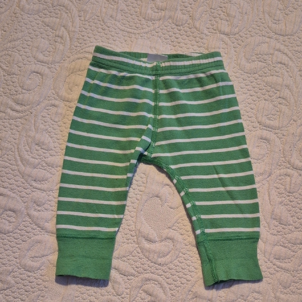 Hanna Andersson 60 or 3-6 months light green & white striped wiggle pants VGUC